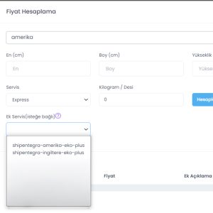 ShipEntegra Fiyat Hesaplama Ekranı